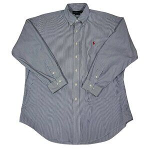 Ralph Lauren Mens Blue White Striped Yarmouth Casual Button Down Shirt Size 16